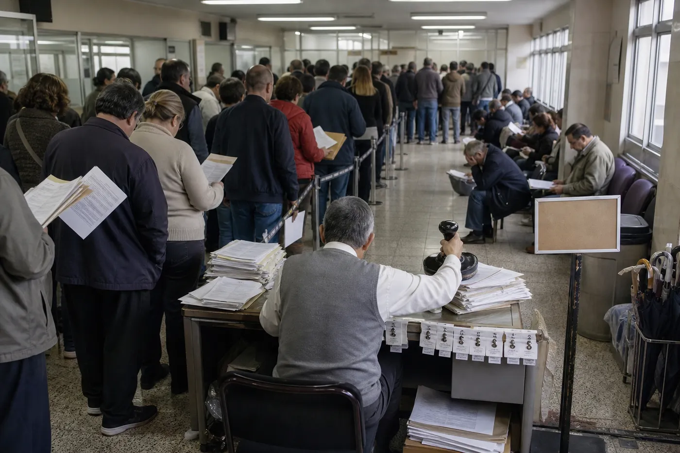 Face aux retards au guichet, des files d’attente exigent un contrôle documentaire au troisième soupir